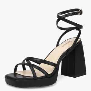 Black Strappy Block Heel Sandals